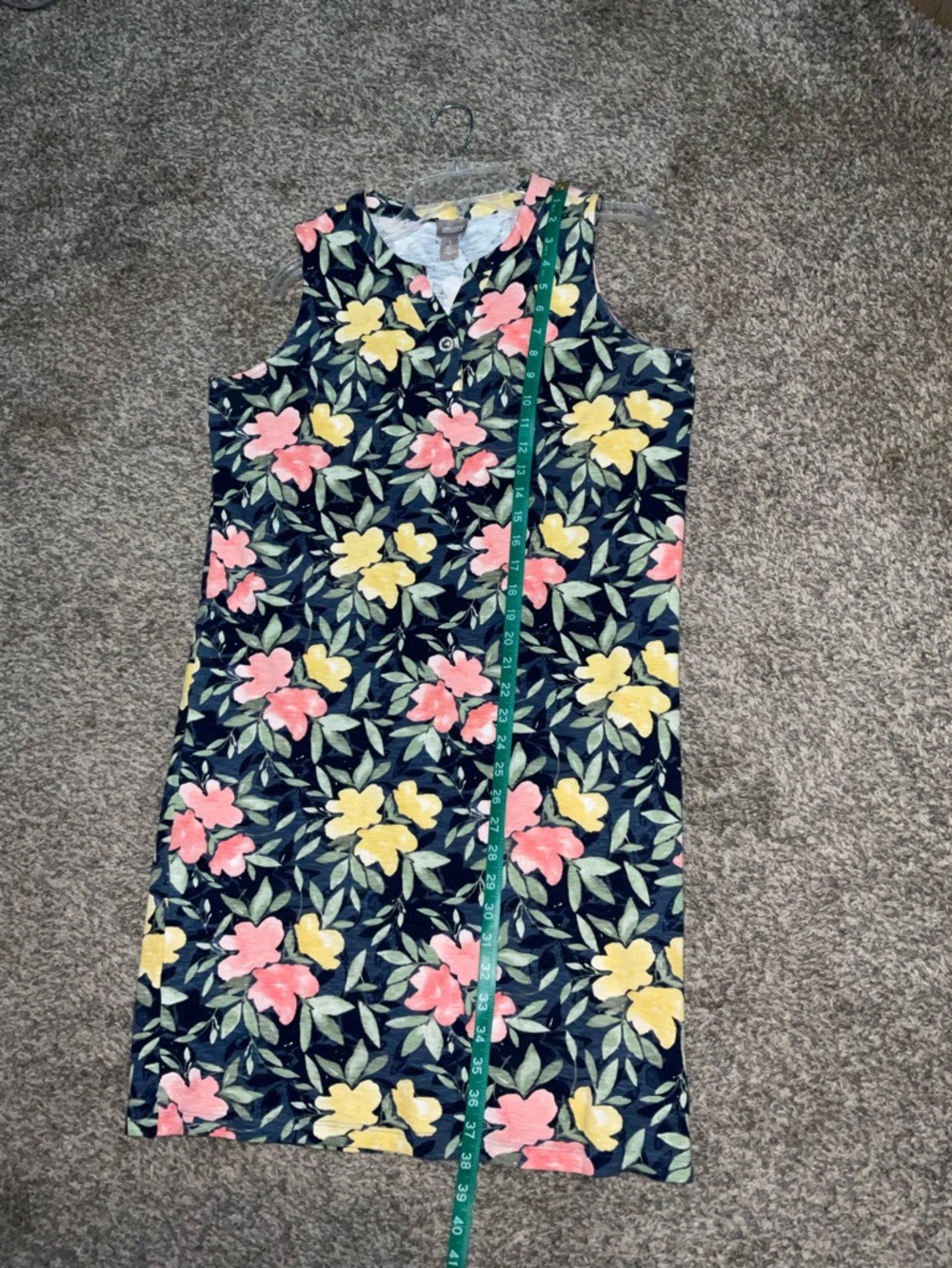 Chico's Navy Sleeveless Floral T-Shirt Shift Dress All-Day Comfort Size1/Small - Picture 8 of 8